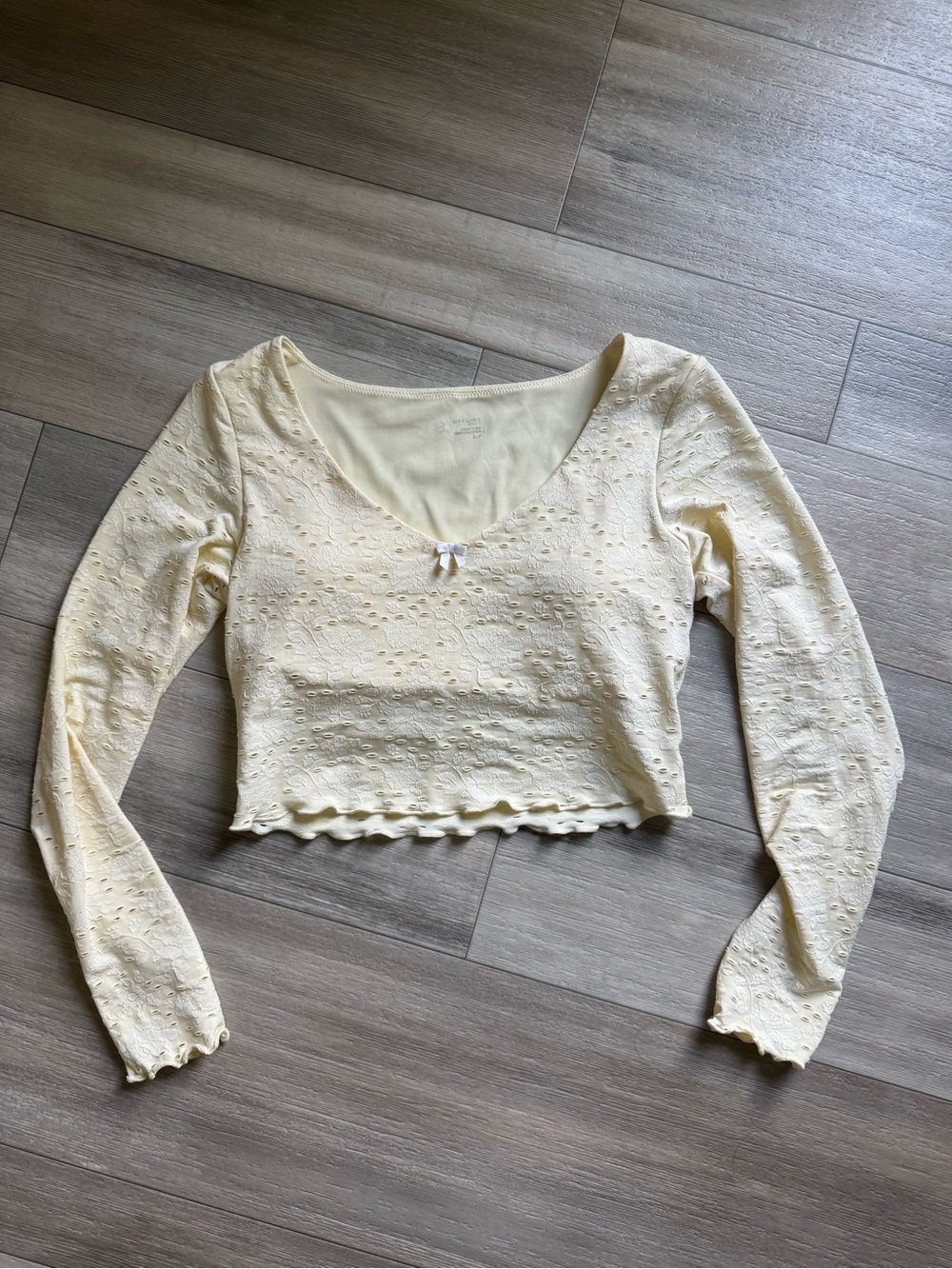 Offline by Aerie Light Yellow Long Sleeve Top Size S | Bow Detail